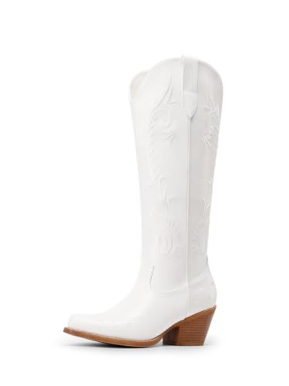 🆕 Womens Cowboy Boots Knee High Western Retro Embroidered Cowgirl Boots - White